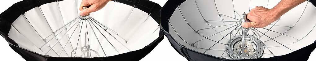 Umbrella type snap-in mechanics, ideal for fast setup