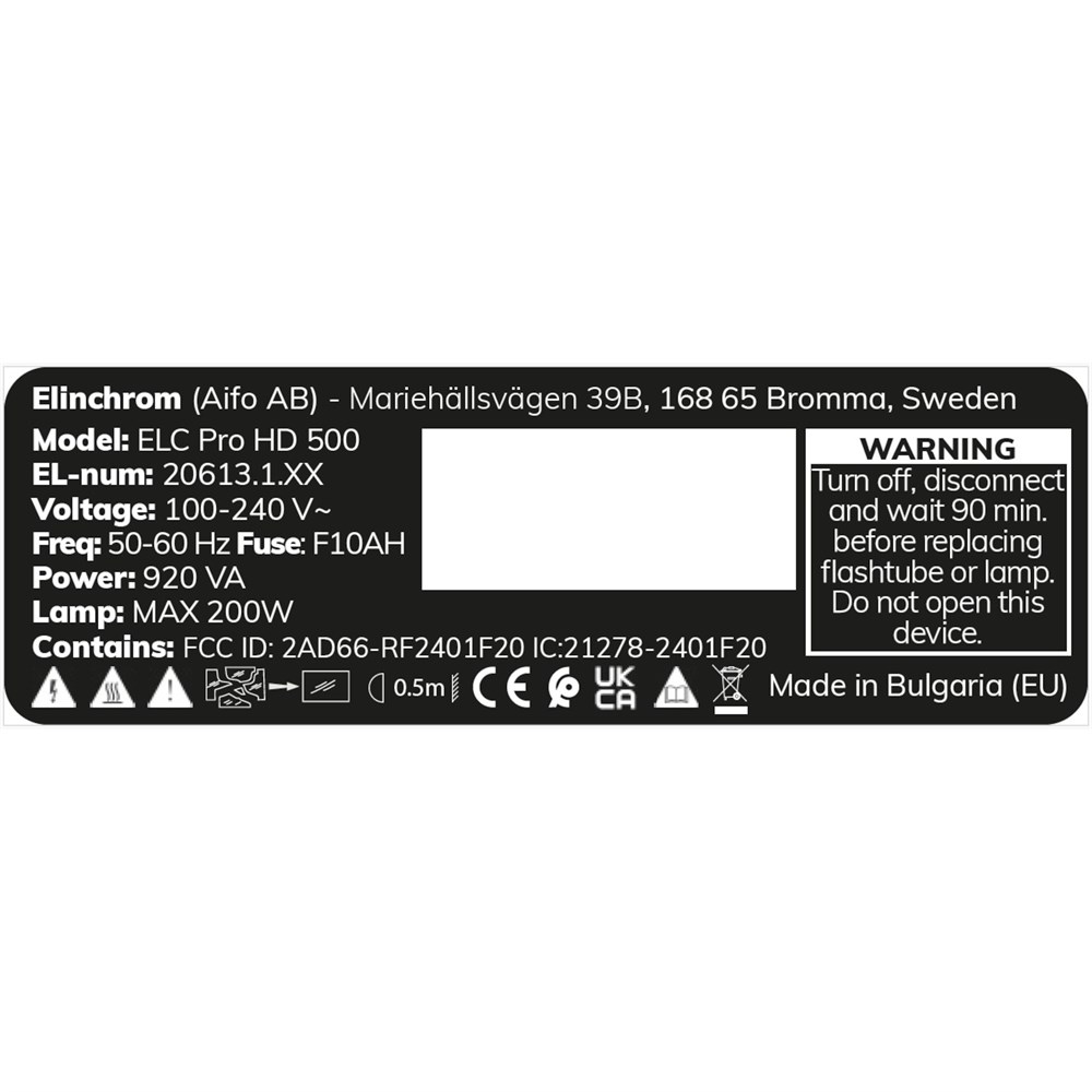 Elinchrom ELC Pro HD 500 - Product Label