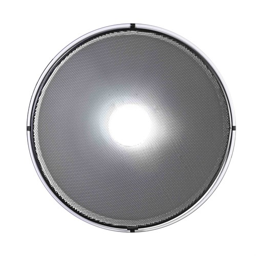 The grid gathers light into a soft, large spot