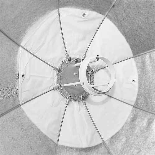 The flash is mounted backwards, inside the softbox.